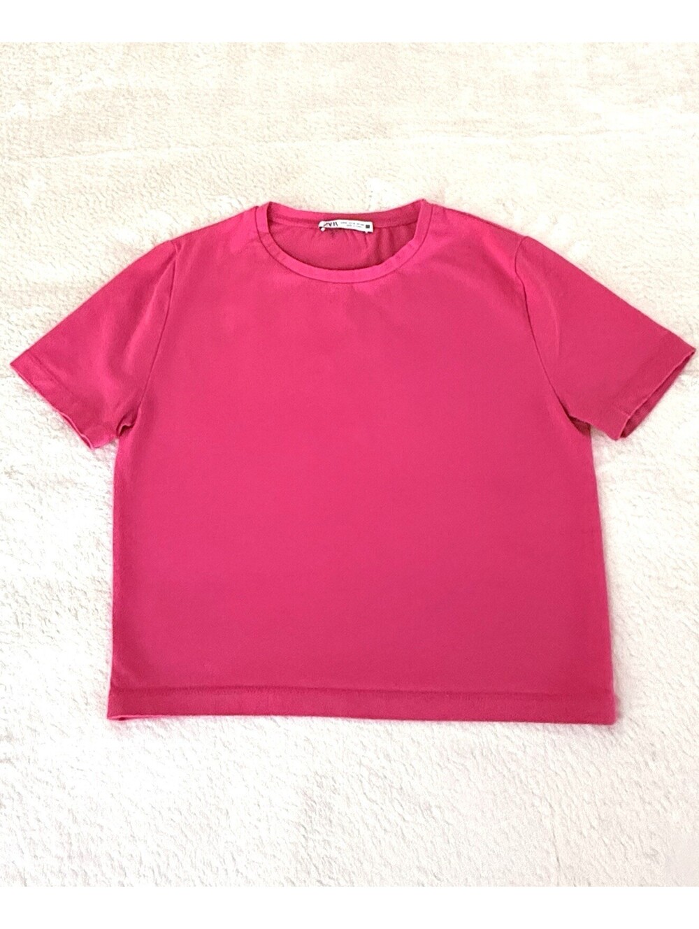 Zara Women’s Cropped T-Shirt Pink Crew Neck Short Sleeve Slim Fit Size M